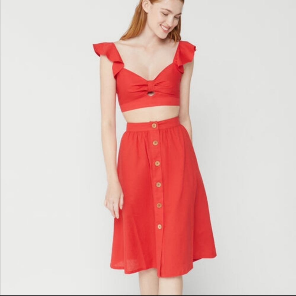 BCBGeneration Red Crop Top and Midi Skirt Set